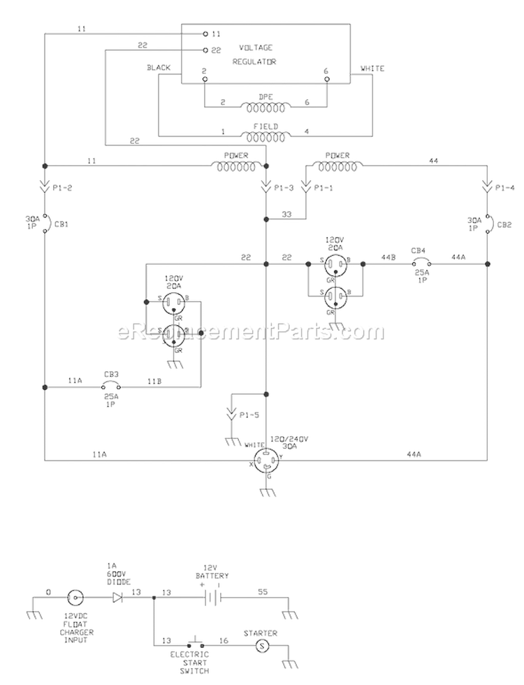 Page E Diagram and Parts List for 030386-0  Briggs and Stratton Generator